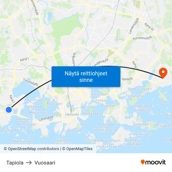 Tapiola to Vuosaari map