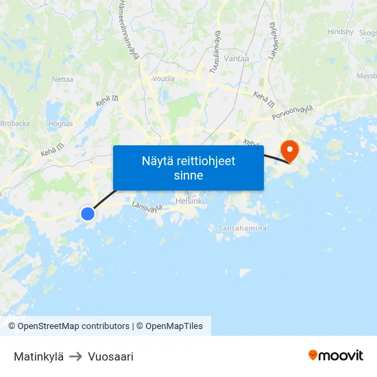 Matinkylä to Vuosaari map