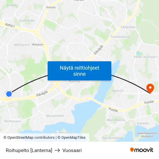 Roihupelto [Lanterna] to Vuosaari map