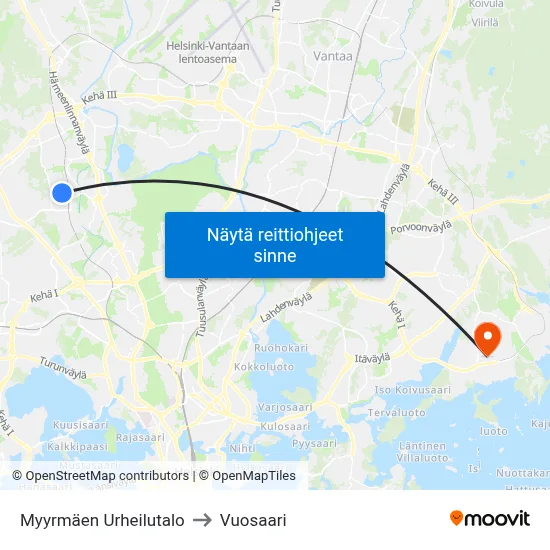 Myyrmäen Urheilutalo to Vuosaari map