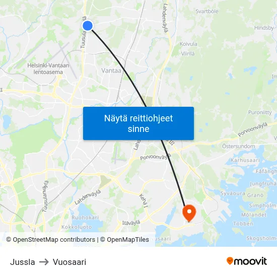 Jussla to Vuosaari map