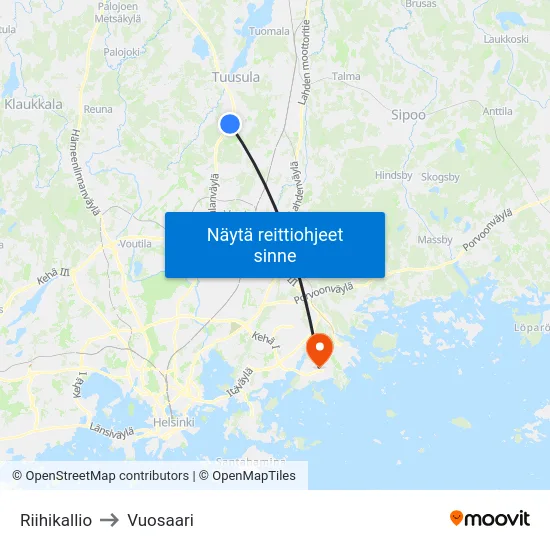 Riihikallio to Vuosaari map