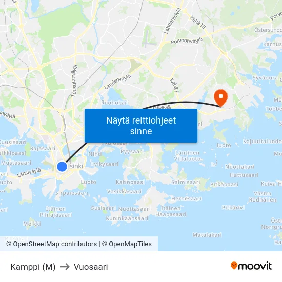 Kamppi (M) to Vuosaari map