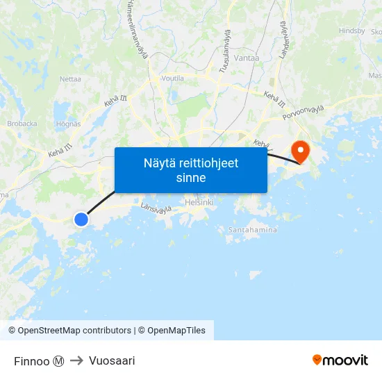 Finnoo Ⓜ️ to Vuosaari map