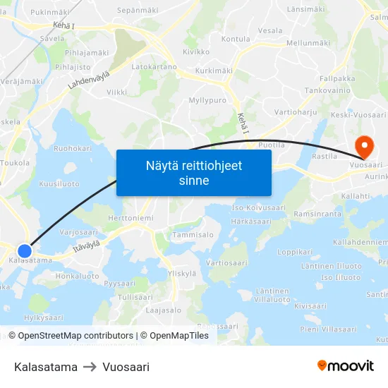 Kalasatama to Vuosaari map
