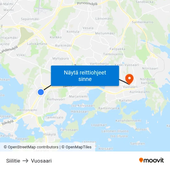 Siilitie to Vuosaari map