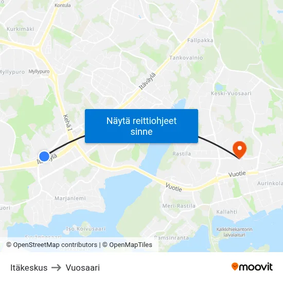 Itäkeskus to Vuosaari map