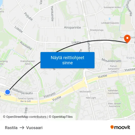 Rastila to Vuosaari map