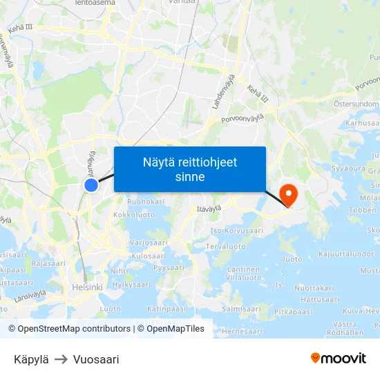 Käpylä to Vuosaari map