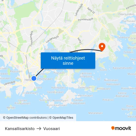 Kansallisarkisto to Vuosaari map
