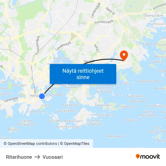 Ritarihuone to Vuosaari map