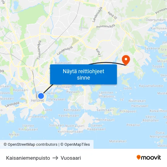 Kaisaniemenpuisto to Vuosaari map