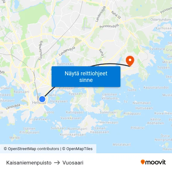 Kaisaniemenpuisto to Vuosaari map