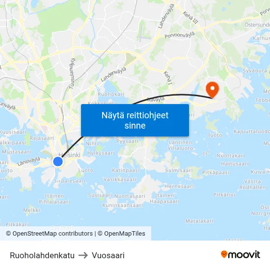 Ruoholahdenkatu to Vuosaari map