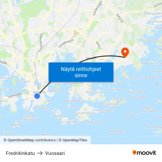 Fredrikinkatu to Vuosaari map