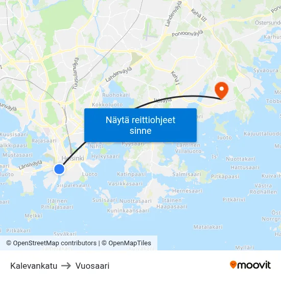 Kalevankatu to Vuosaari map