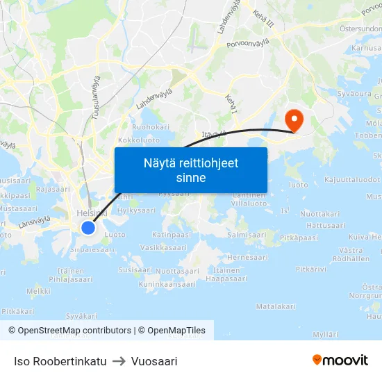 Iso Roobertinkatu to Vuosaari map