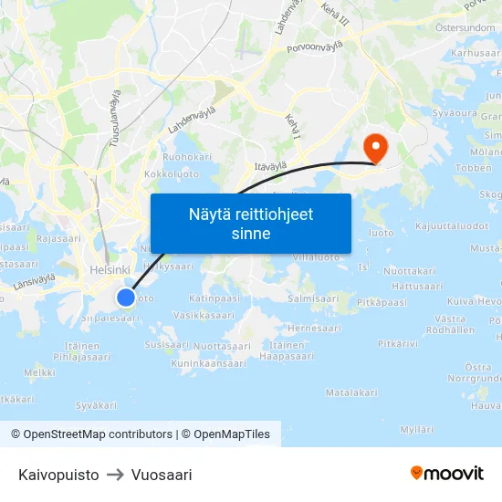 Kaivopuisto to Vuosaari map