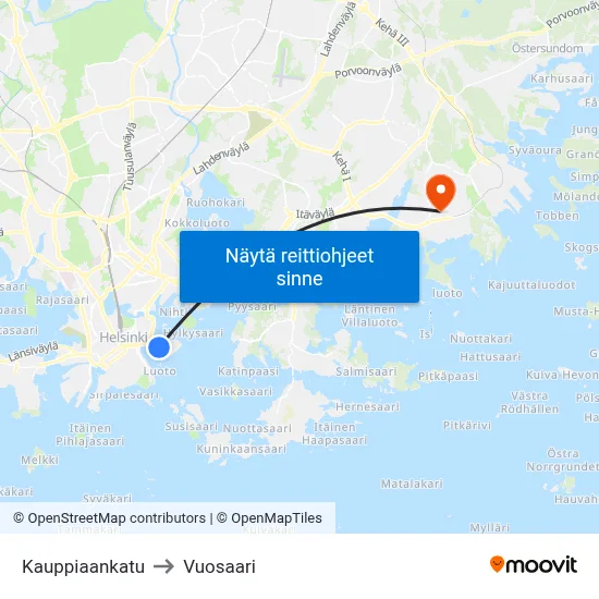 Kauppiaankatu to Vuosaari map