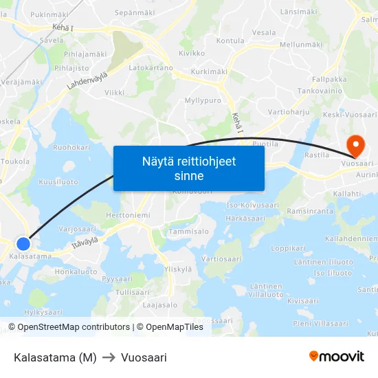 Kalasatama (M) to Vuosaari map
