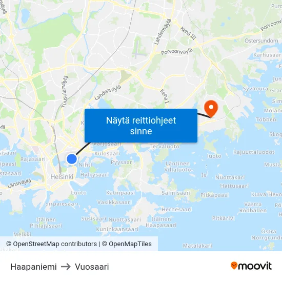 Haapaniemi to Vuosaari map