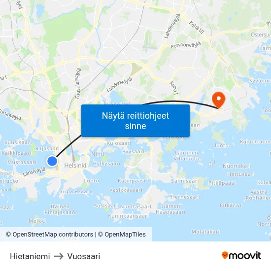 Hietaniemi to Vuosaari map