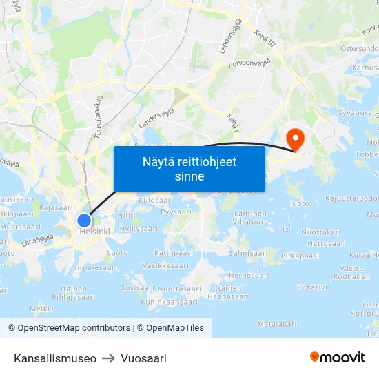 Kansallismuseo to Vuosaari map