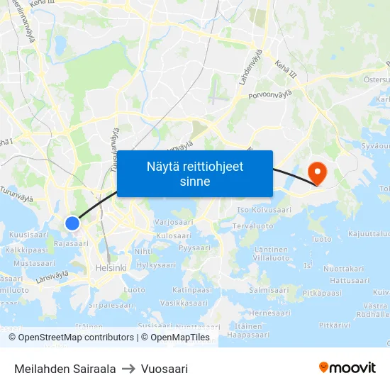 Meilahden Sairaala to Vuosaari map