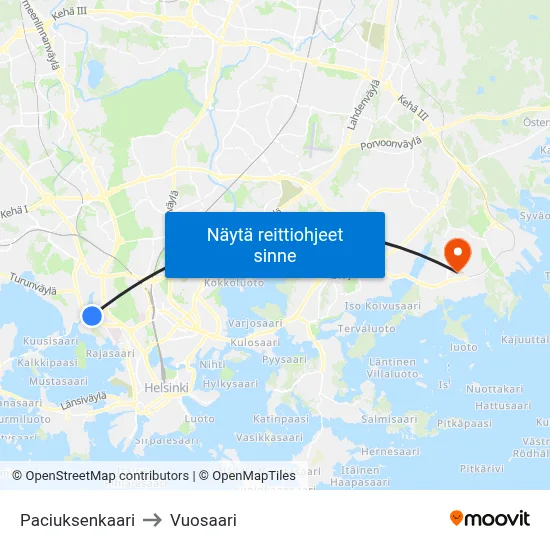 Paciuksenkaari to Vuosaari map