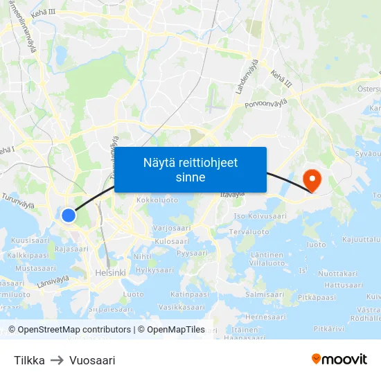 Tilkka to Vuosaari map