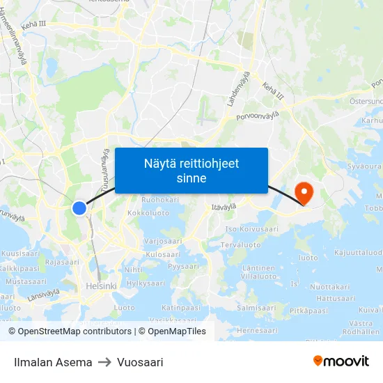 Ilmalan Asema to Vuosaari map