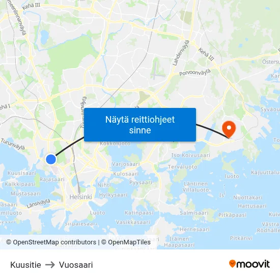 Kuusitie to Vuosaari map