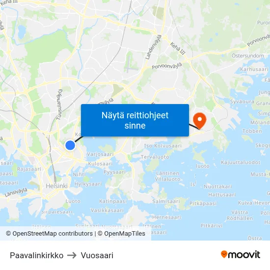 Paavalinkirkko to Vuosaari map