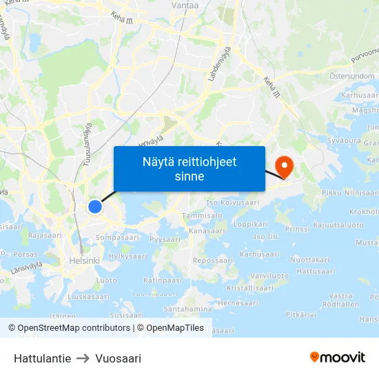 Hattulantie to Vuosaari map