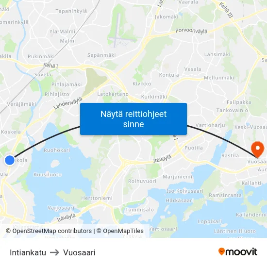 Intiankatu to Vuosaari map