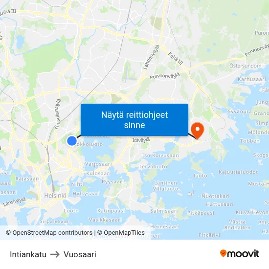 Intiankatu to Vuosaari map