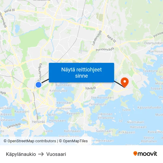 Käpylänaukio to Vuosaari map