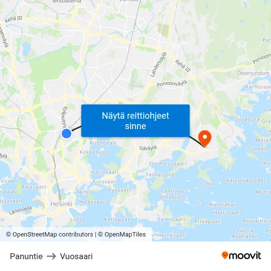 Panuntie to Vuosaari map