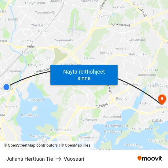 Juhana Herttuan Tie to Vuosaari map