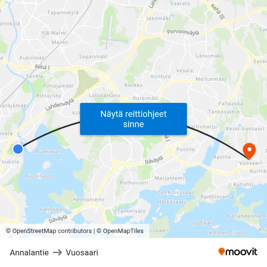 Annalantie to Vuosaari map