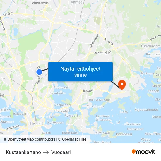 Kustaankartano to Vuosaari map