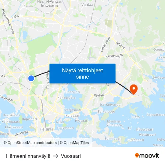 Hämeenlinnanväylä to Vuosaari map