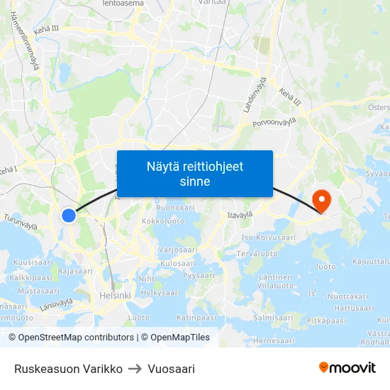 Ruskeasuon Varikko to Vuosaari map