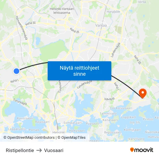 Ristipellontie to Vuosaari map