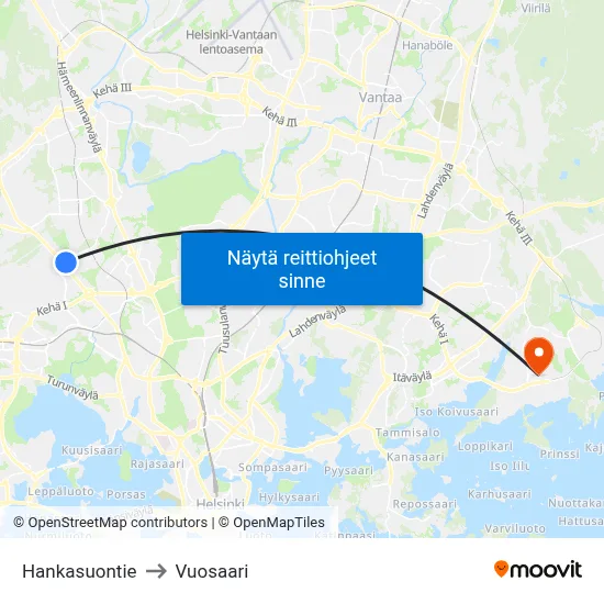Hankasuontie to Vuosaari map