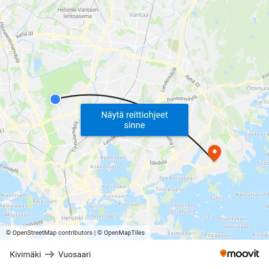 Kivimäki to Vuosaari map