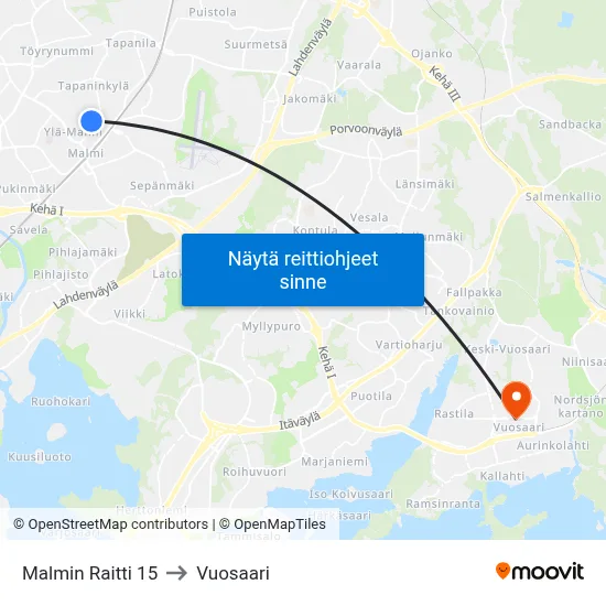Malmin Raitti 15 to Vuosaari map