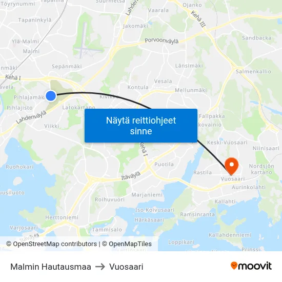 Malmin Hautausmaa to Vuosaari map