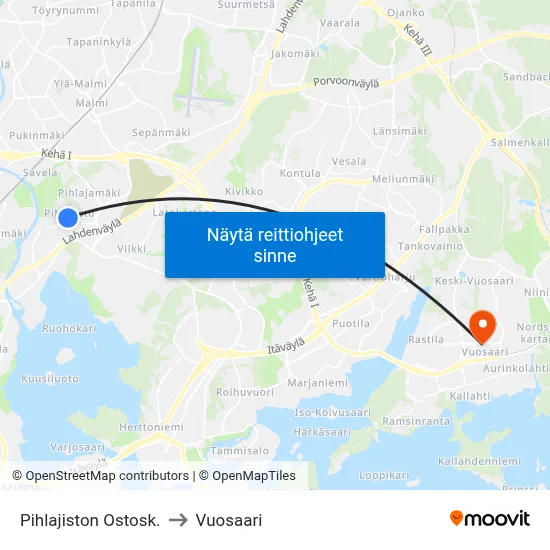 Pihlajiston Ostosk. to Vuosaari map