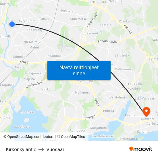 Kirkonkyläntie to Vuosaari map
